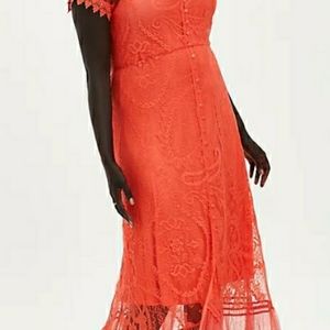 NWT Torrid Coral color stretch Lace Button front womens skater maxi dress